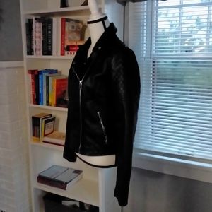 Black faux leather motto jacket